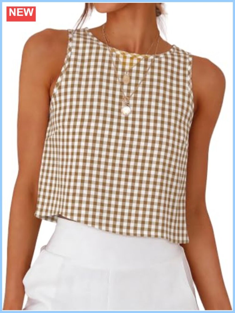 Cropped Tank Top Sleeveless High Neck Back Button Summer Blouse
